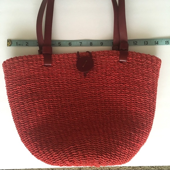 Vintage Red Natural Straw Tote Bag - Picture 11 of 12